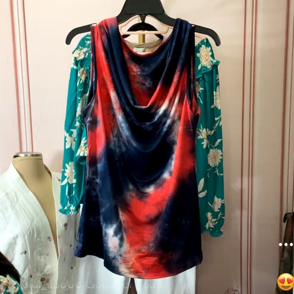 Amore All F. Y. brand Red White Blue Tie Dye Sleeveless Top.